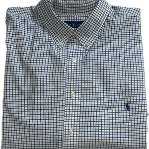 Ralph Lauren Men’s 3XB Blue Plaid Button-Down Shirt | Big & Tall Cotton EUC